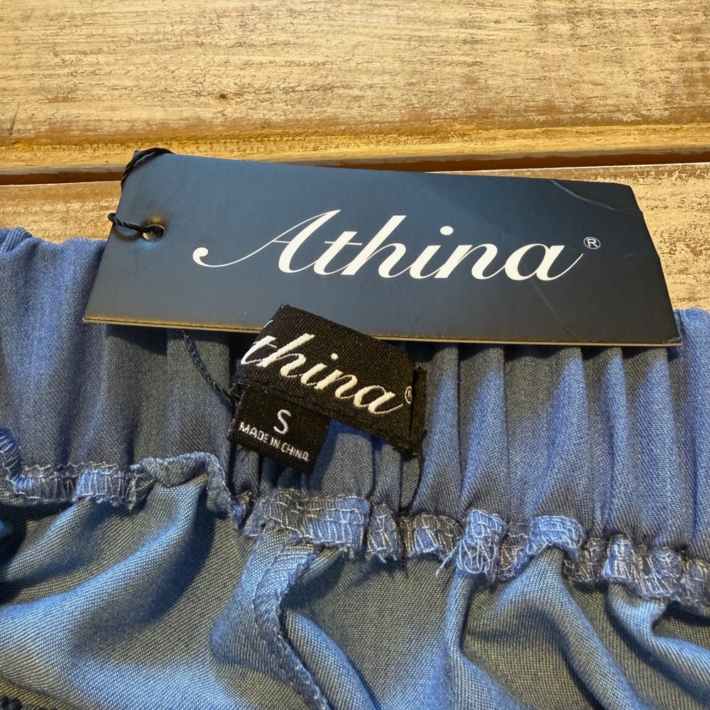 Athina Blue Wide Leg Cargo Pants Multi Pocket Utility Rayon Womens Small NWT - Picture 4 of 8